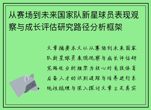 从赛场到未来国家队新星球员表现观察与成长评估研究路径分析框架 从赛场到未来国家队新星球员表现观察与成长评估研究路径分析框架